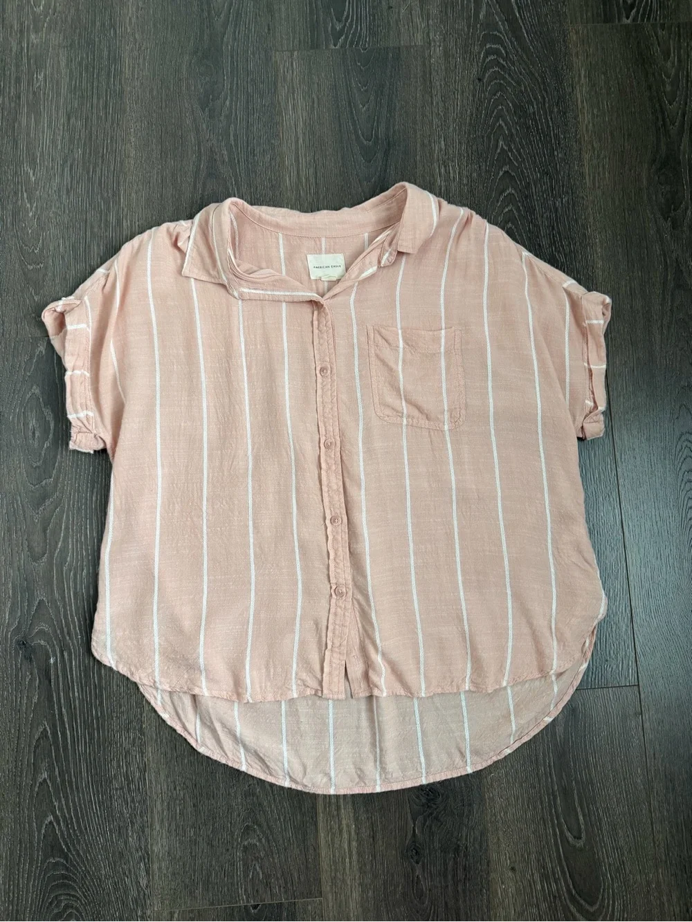 American Eagle Outfitters Stripped Button Front Blouse Women’s M Blush/white - Picture 2 of 6